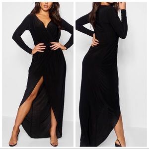 Black v neck dress.